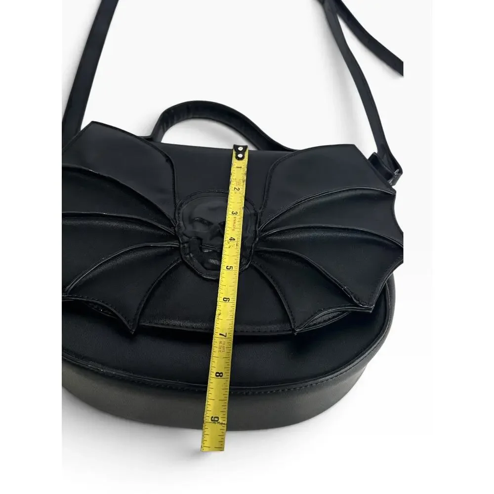 Black Gothic Bat Wing Embossed Skull Silent Creature Shoulder Bag BANNED Apparel